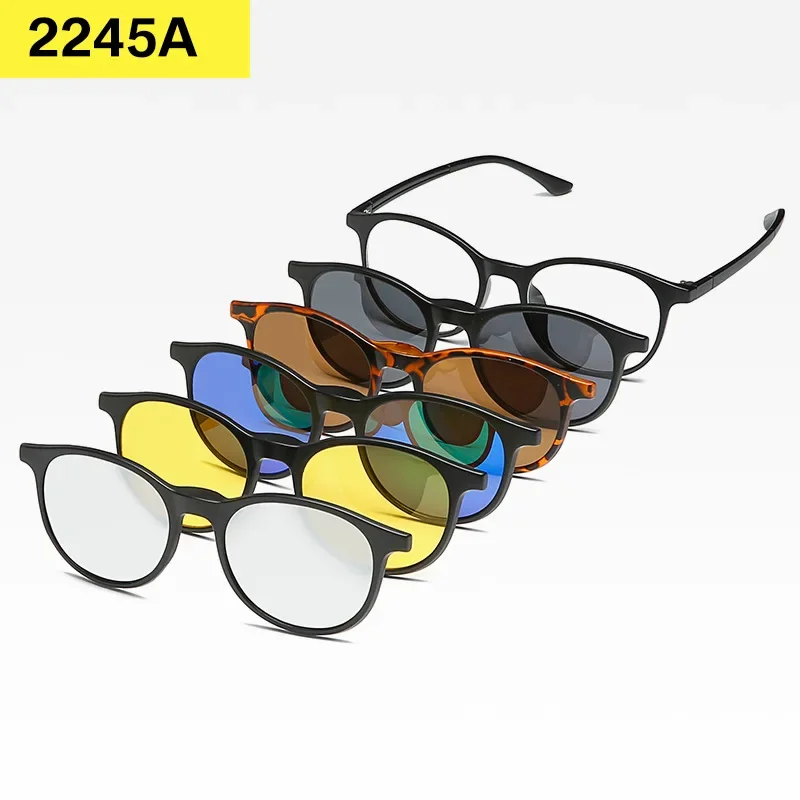 2245A 6 in 1 Men Women Polarized Optical Magnetic Sunglasses Clip Magnet Clip on Sunglasses Clip on Sun Glasses Frame and Bag