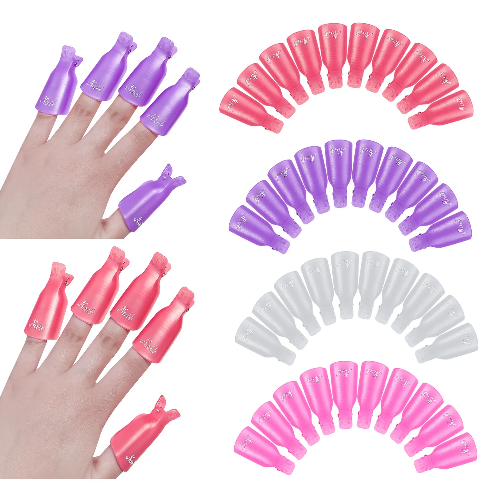 10 pçs/saco clipe de remoção acrílico do prego para remover uv led gel polonês roxo rosa ferramentas manicure suprimentos para profissionais ﻿