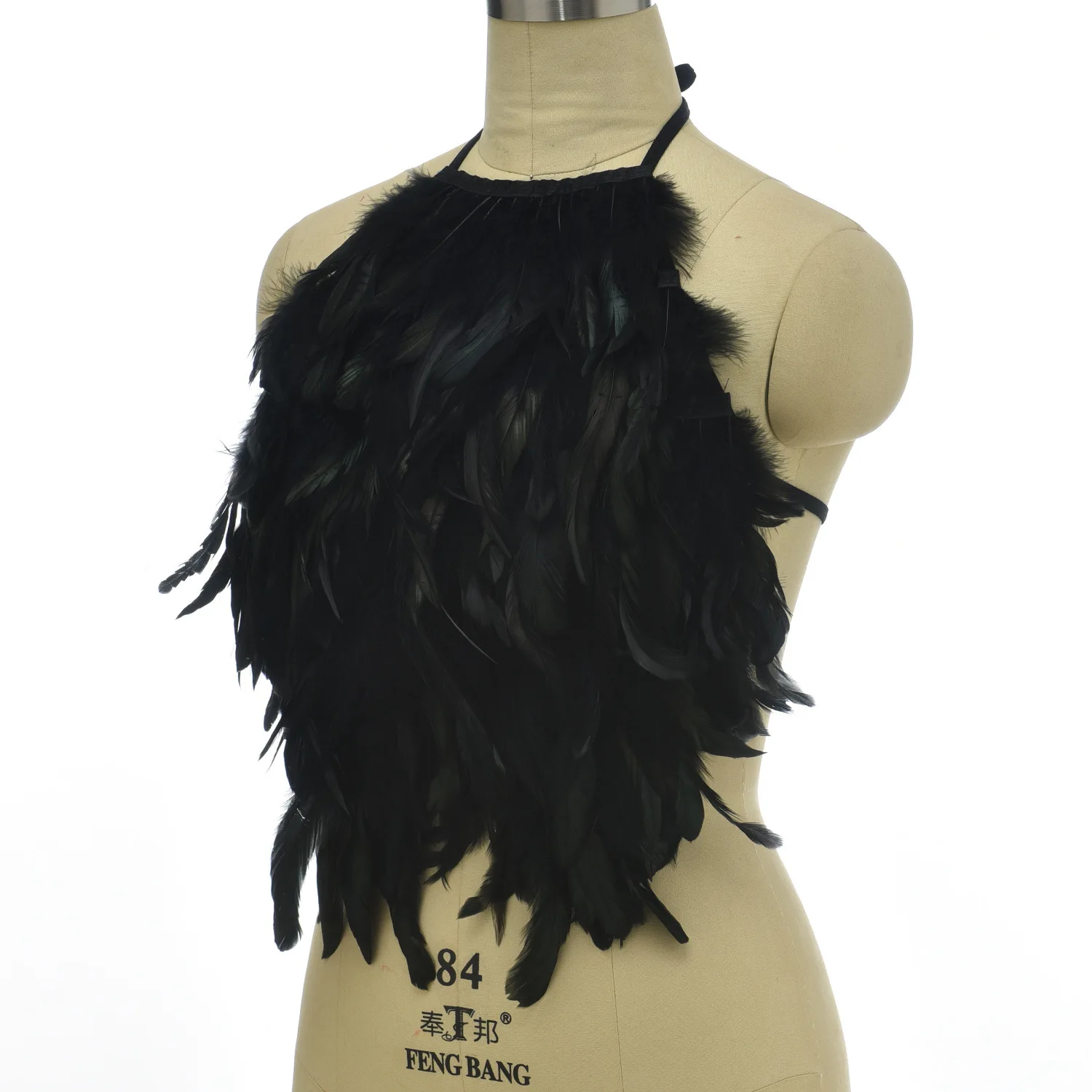 Haut court épissure de plumes noires pour femmes, licou, précieux, tube, tenue de festivals, rave, costume d\'Halloween, vêtements de scène