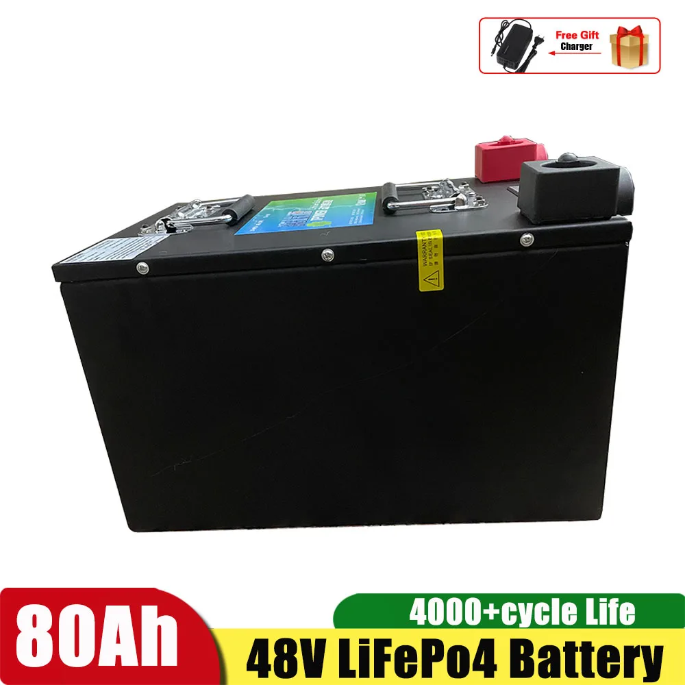 48V 80Ah Lifepo4 Lithium Battery Lithium Iron Phosphate With BMS for 5000W Scooter Bike Golf Cart RV Bike gift=10A Charger
