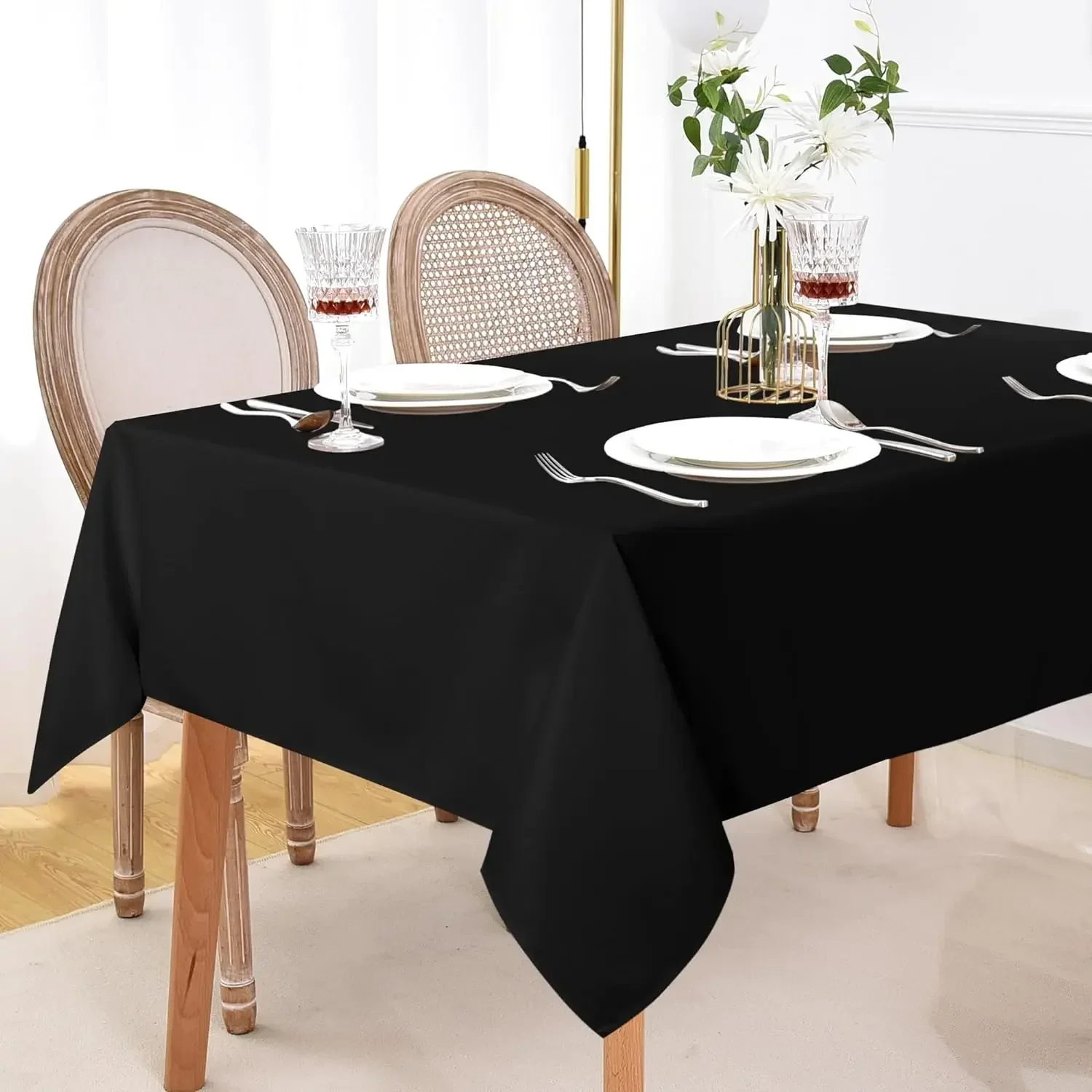 Polyester White Tablecloth Stain Wrinkle Rectangle Washable Table Cover Resistant for Dining Wedding Banquet Party Decor