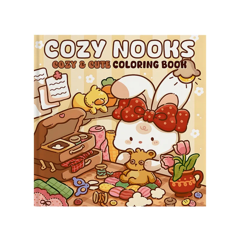 Cozy Nooks Coloring Book Cute Kawaii Rabbit Cozy Home Stress Relief Drawing Book