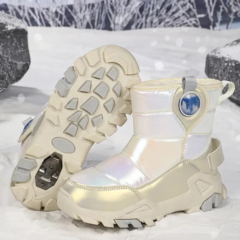 Winter Girls Snow Boots White Warm Shoes High Top Plush Footwear Waterproof Non-slip Size 29-39# 5678