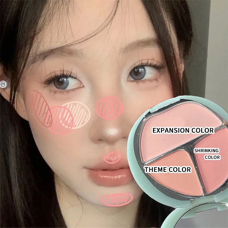 CACE 와일드 벨벳 글로우 블러시 팔레트, 섬세한 질감, 내추럴 마감, 3 가지 색상 하이라이트, 자연스럽게 빛나는 볼