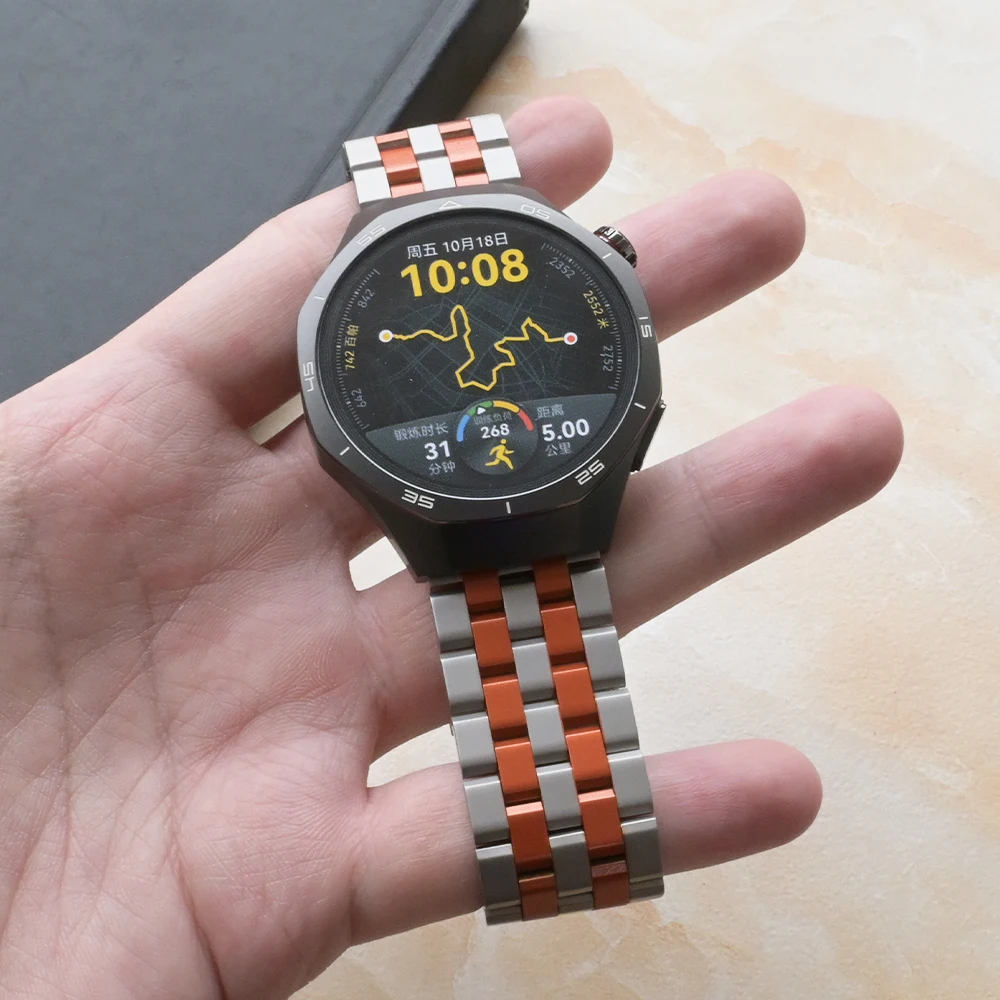سوار من الفولاذ المقاوم للصدأ باللون البرتقالي التيتانيوم لساعة Oneplus 3 2 2R حزام معدني فاخر 22 ملم لساعة Huawei Watch 4 Pro GT 3 GT 4 GT 5 Pro