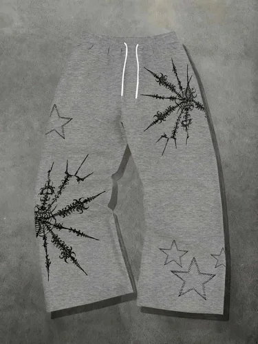 Imagen 2 del producto Pantalones de estilo urbano americano con estampado de estrellas, estilo oscuro, de marca de moda, de corte recto holgado, unisex, efecto adelgazante, estilo urbano nuevo