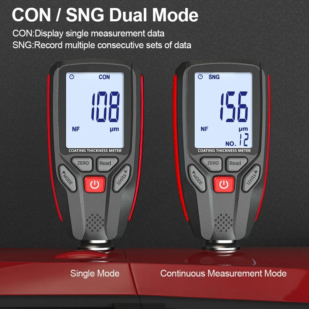 GVDA Coating Thickness Gauge Car Paint Film Thickness Tester 0 to 1300um Measuring Meter FE NFE for Automotive Metal Ceramic