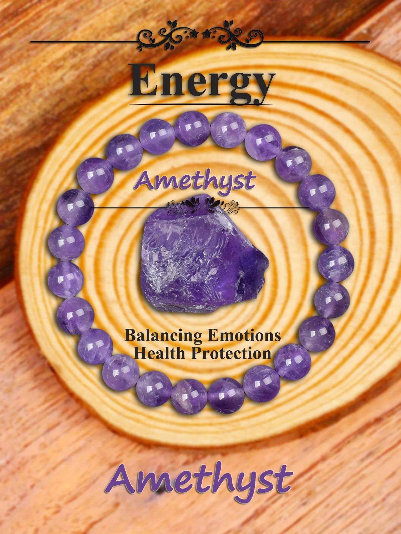 

Natural Amethyst Stretch Chakra Bracelet, Elastic Healing Crystal Beads for Yoga Meditation, Spiritual Gift Jewelry for Women