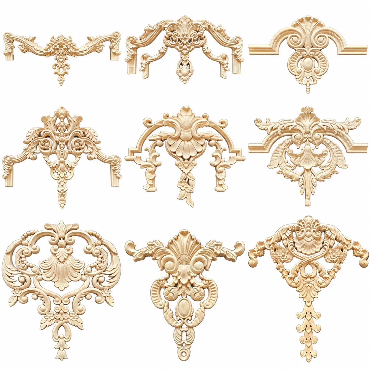 Wood Carved Appliques & Column Capitals, Decorative Wood Onlays for Furniture, Door, Wall, Frame, Cabinet, DIY Home Art Decorati