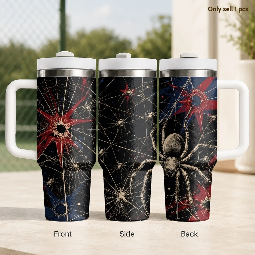 Dark Gothic Spider Web Vacuum Flasks 40oz Stainless Steel Insulated Tumbler With Handle & Straw Leakproof Travel Mug
