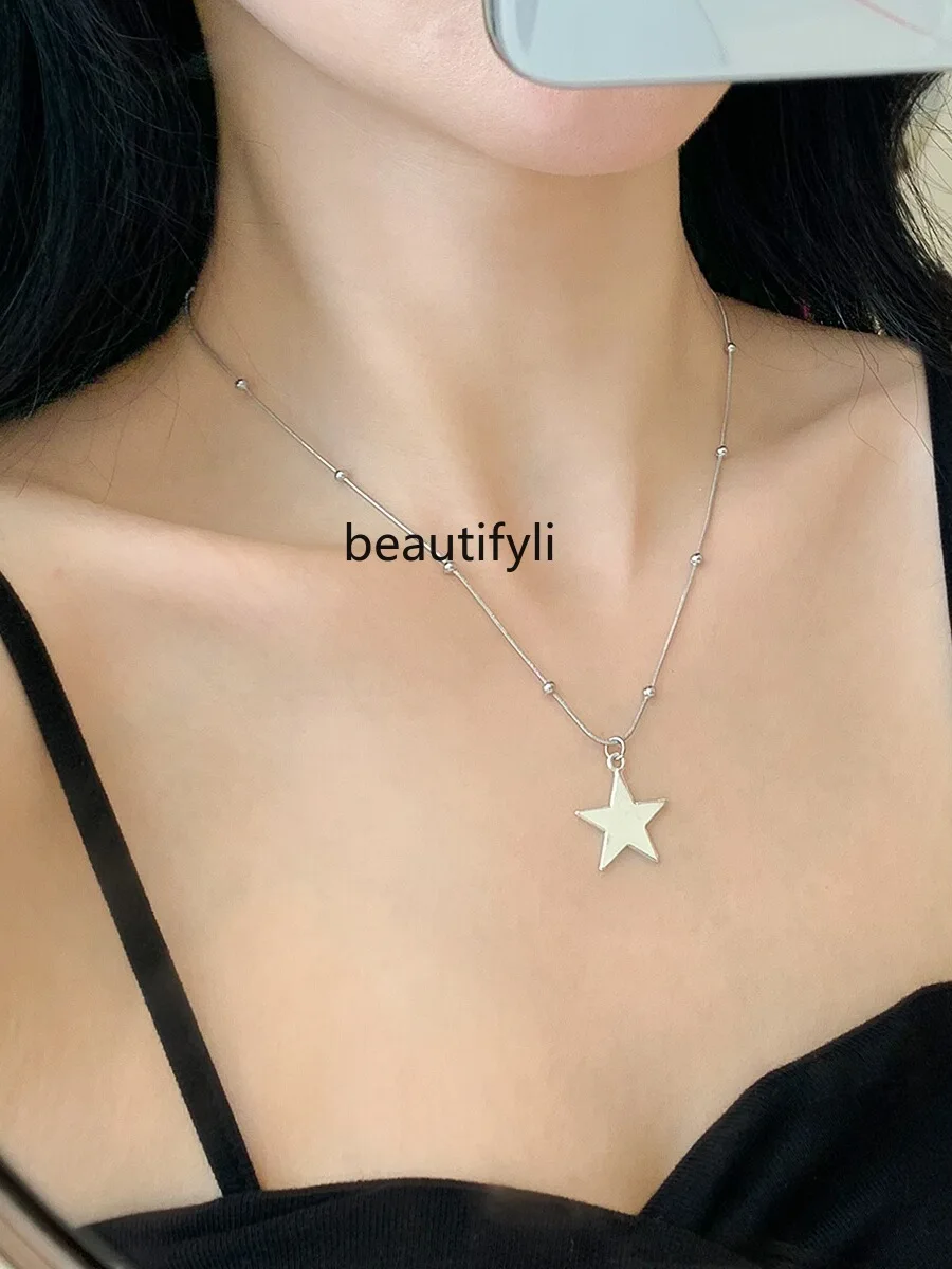 

Homemade Five-Pointed Star Necklace Minority Simple All-Match Ins Clavicle Chain Female Titanium Steel Color Preservation New