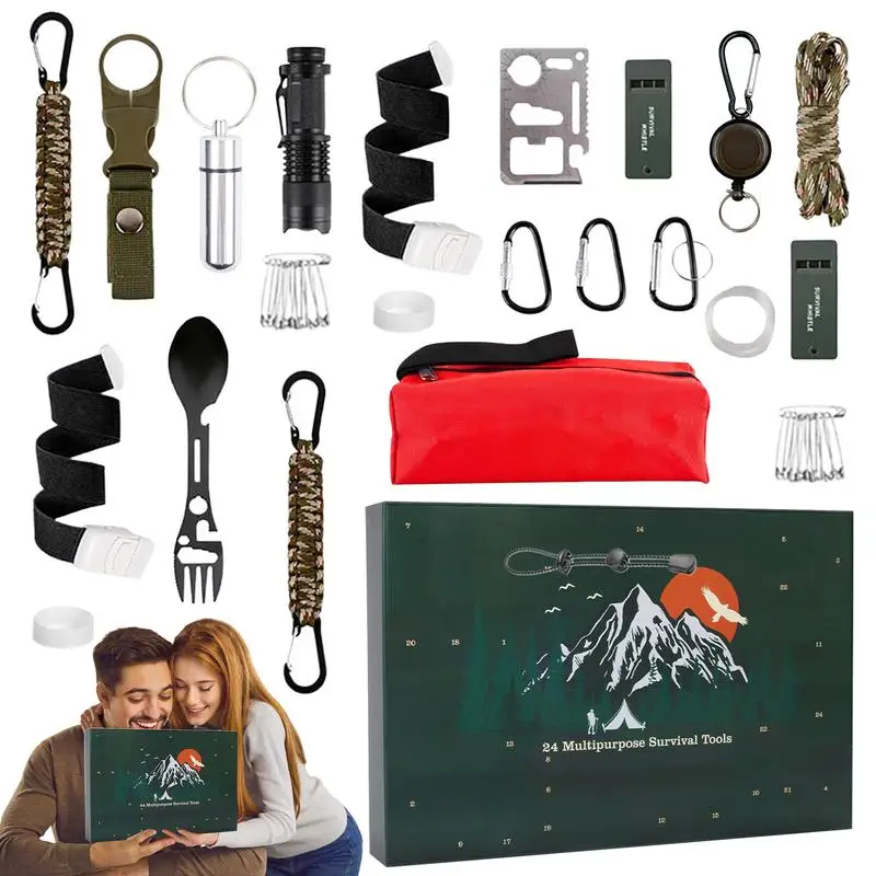 Men's Advent Calendar Survival Set Christmas Countdown Pratical Survival Tools Gift Box Emergency Survival Equipment