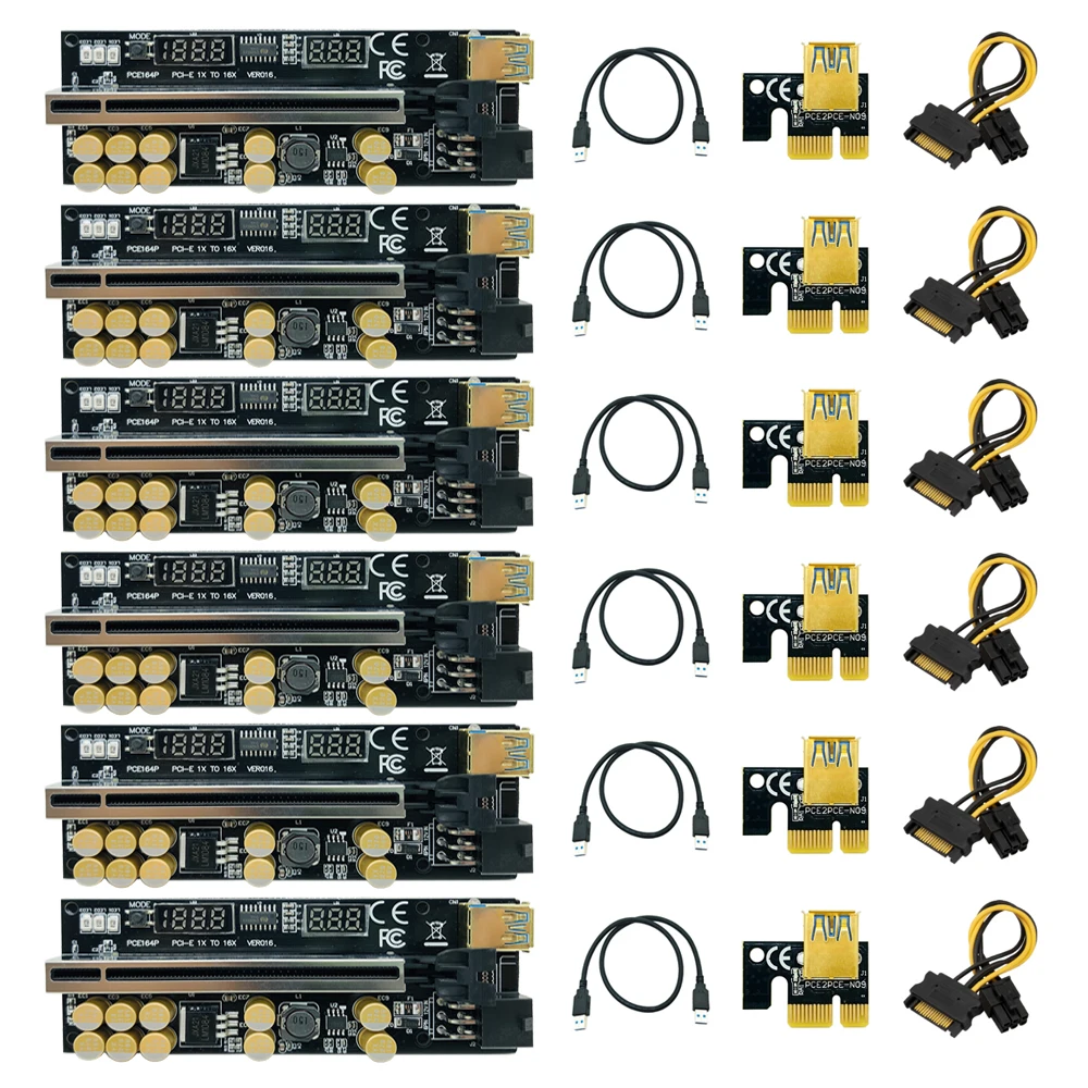 

6 шт., Райзер PCIE для видеокарты USB3.0 016, Райзер PCI Express X16, Райзер для графического процессора, карта Райзера, 6-контактный мониторинг напряжения питания и температуры