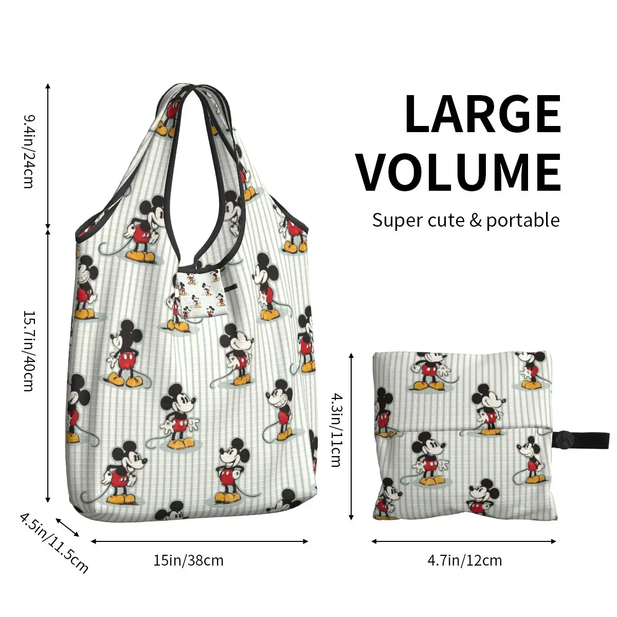 Cute Mickey Cartoon Grocery Bag Durable Large Reusable Recycle Foldable Heavy Duty Shopping Eco Bag Washable With Pouch