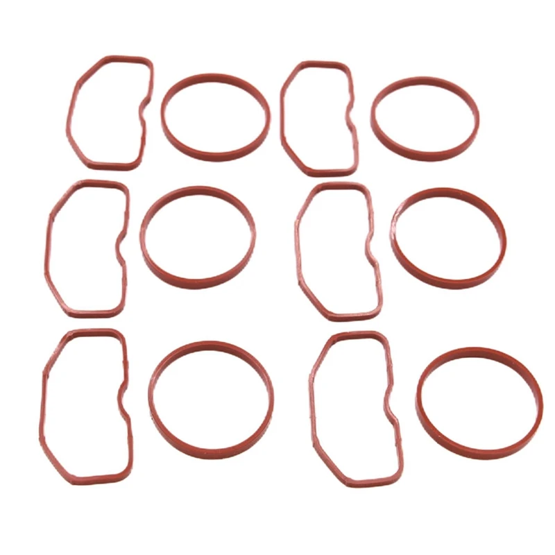 12 Piece Upper & Lower Intake Manifold Gaskets Kit Red Rubber For  S4 S5 SQ5 A6 A7 A8 Q5 Q7