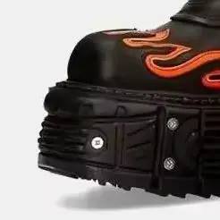 Retro Dark Style Punk Motorcycle Boots Flame Thick-Soled Boots Men/women Fashion Rock Boots Lace Up Belt Buckle Mid-Calf Boots view 2