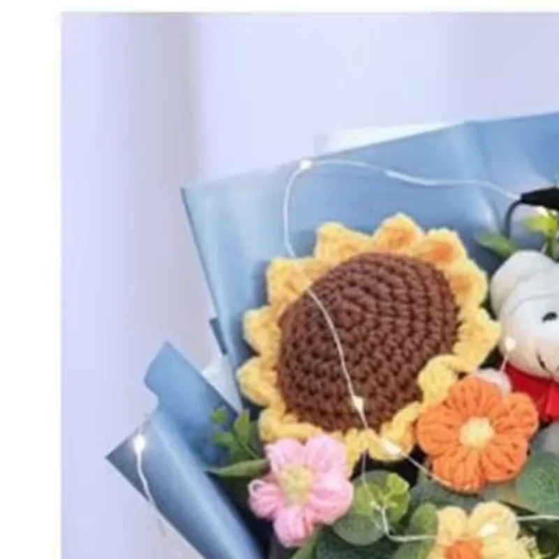 

Graduation Crochet Flower Bouquet,Knitted Dr. Bear Sunflower Graduation Gifts,Home Decor Wedding Guests Gift Party Supplies