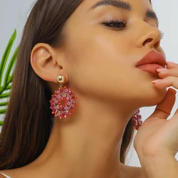 Trendy Multicolor Seed Beaded Drop Earrings for Women Girls Bohemain Style Flower Crystal Beads Dangle Earrings Party Jewelry