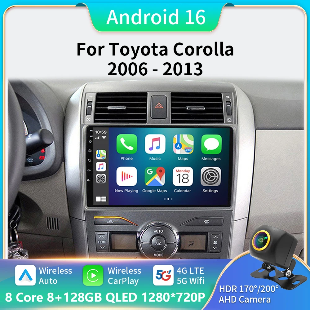 Android 16 Carplay Car Radio For Toyota Corolla E140 150 2007 2008 2009 - 2013 Multimedia Player GPS Head Unit Autoradio Stereo