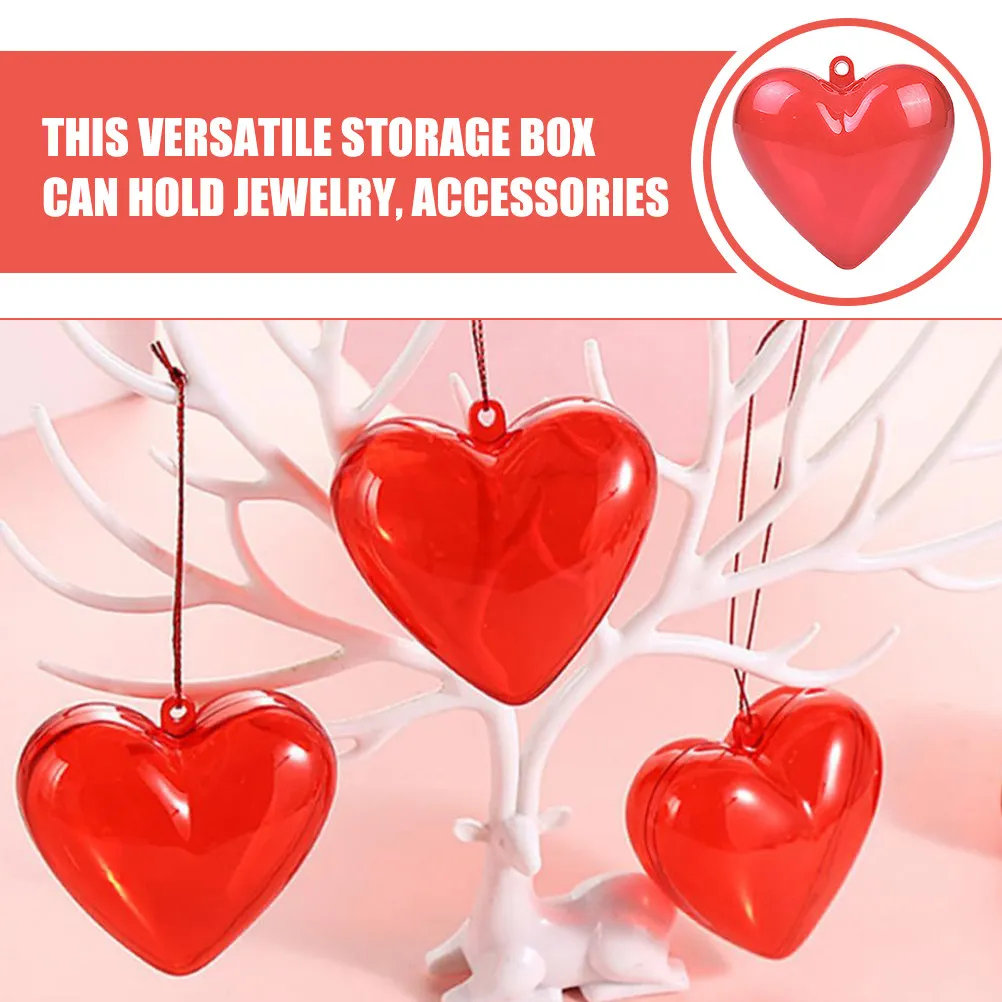 12Pcs Heart Design Red Plastic Storage Box Valentine's Day Themed Packaging Box Treat Organizer Jewelry Display Decor