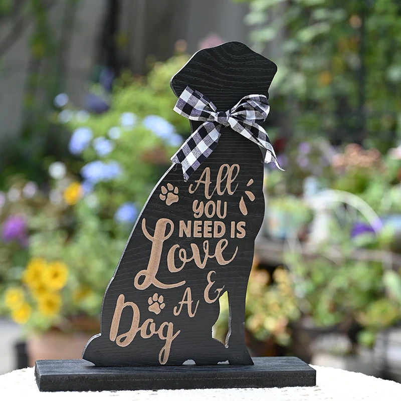 Vintage Black MDF Standing Cat Dog Welcome Sign Plaques With Rectangle Base Home Is Where My Cat Is All You Need Is Love A Day