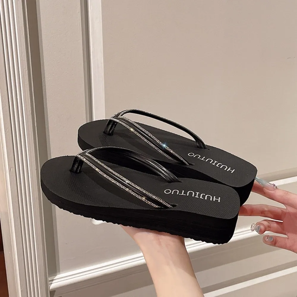 EVA 厚いクリスタルフリップフロップラインストーンスライドサンダルビーチウェアフリップフロップアンチスリップソフト底アウタースリッパ