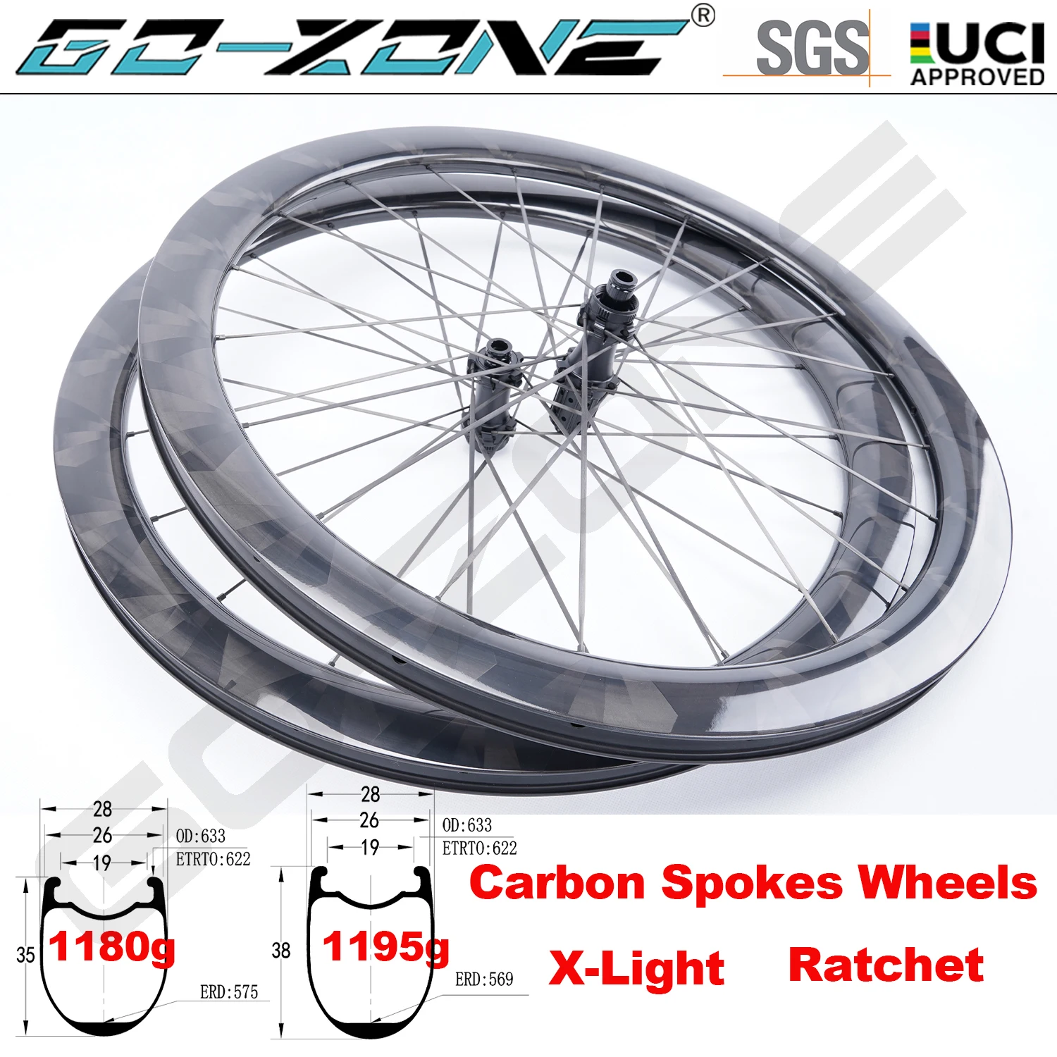 

1180g X- Light 700c Carbon Spokes Disc Wheels GOZONE R280C Ratchet Centerlock Normal/ Ceramic Shim / Sram XDR Road Bike Wheelset