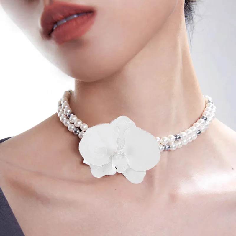 Fashionable Vacation Style Metal Spray Painted Imitation Pearl Flower Earrings for Women Exaggerated Painted Floral Jewelry Gift