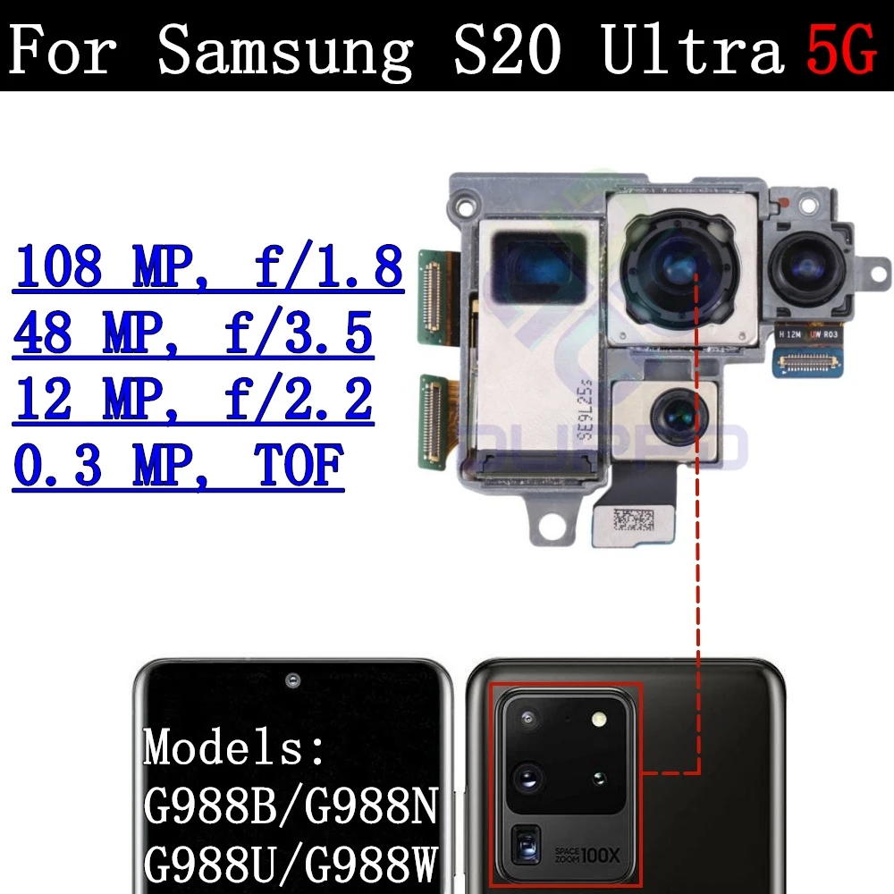 Front Rear Camera For Samsung Galaxy S20 Ultra 5G G988 Back Camera Glass Lens Cover With Frame Holder Replacement Part