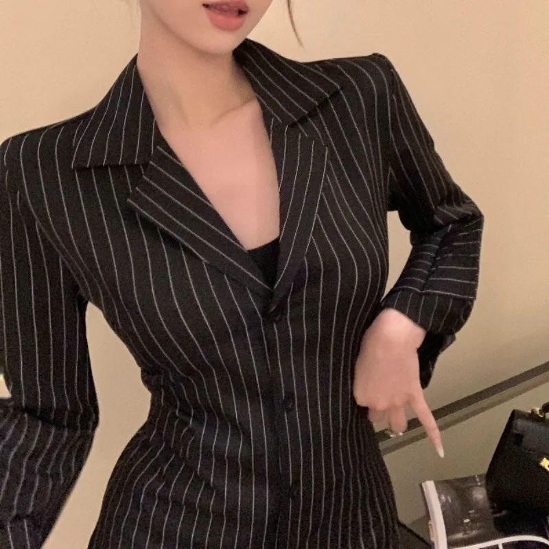 Striped Shirts Women Korean Clothing Slim Fit V-neck Long Sleeve Casual All-match Office Ladies Fashion Temperament Spring Cozy