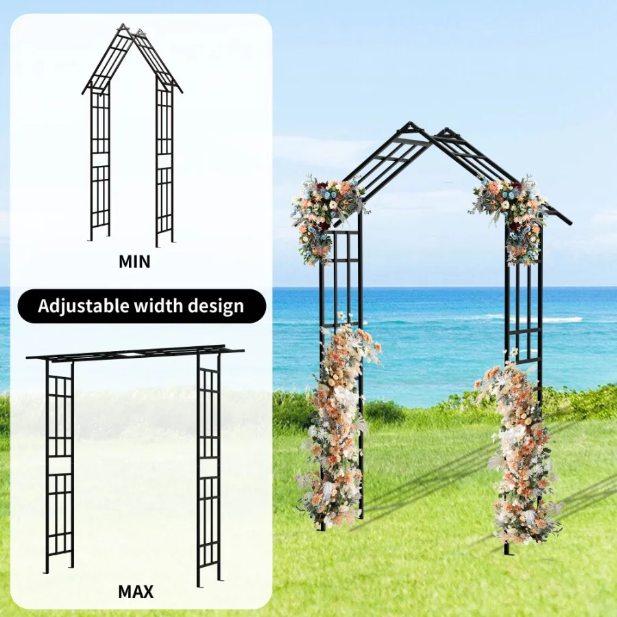 

Metal Garden Arch with Adjustable Width W42.52''W78.15'' Climbing Plants Support Rose Arch Outdoor Black