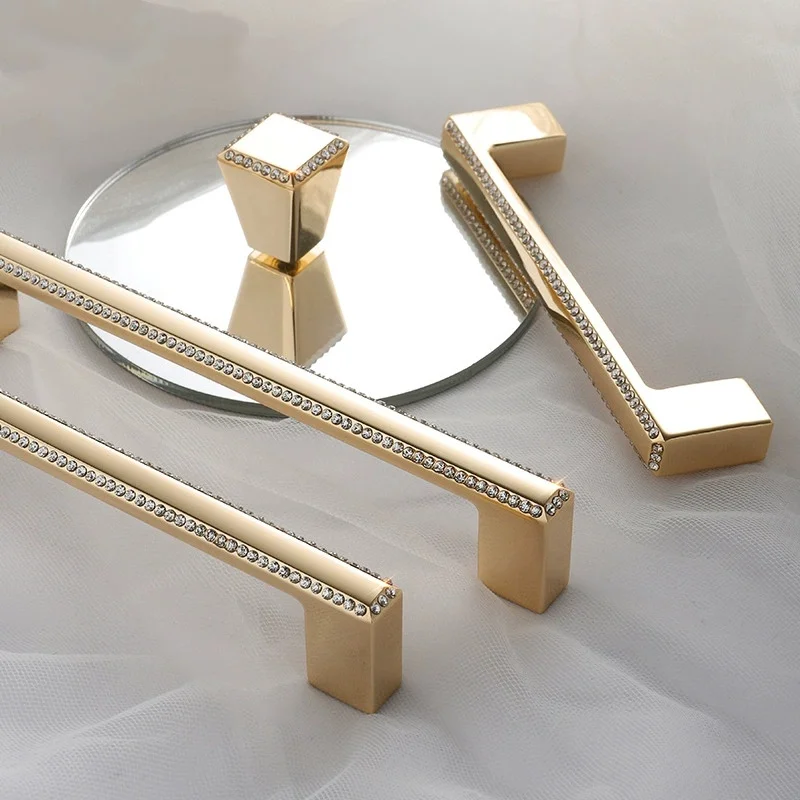 1pc Glass Diamond Furniture Decotation Handles,Light Luxury Cabinet Door Handle with Crystal Inlays