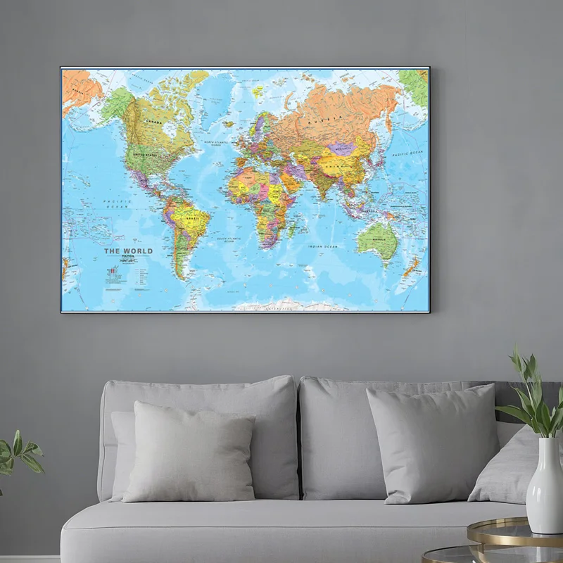 2er-Pack rahmenloses Vintage-Weltkarte- und US-Karte-Poster-Set in englischem Bild, Leinwand, Wanddekoration, klassisches Schul- und Büro-Reisezubehör