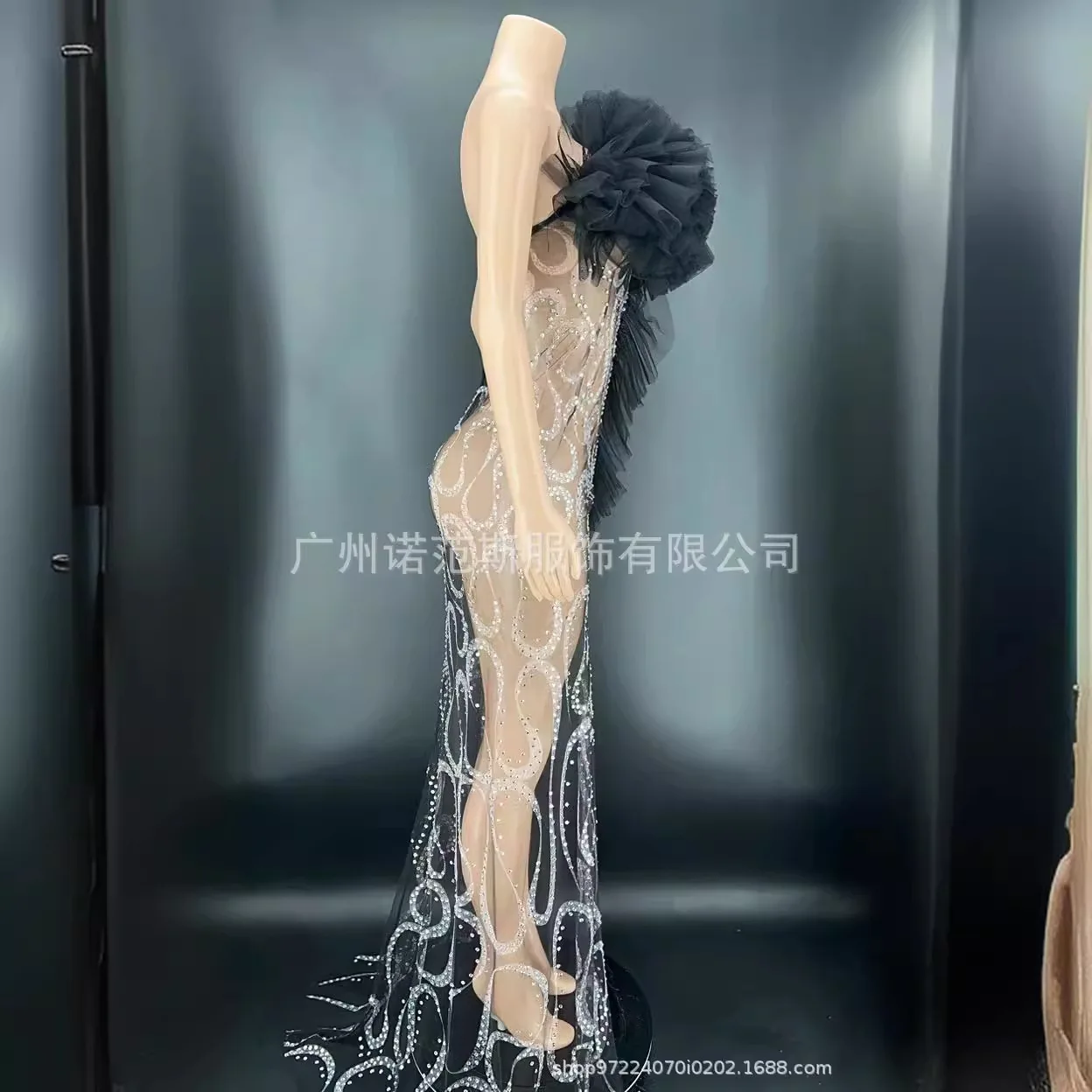 Black Stacked Yarn Backless Rhinestone Slim Tube Top Sleeveless Dress For Car Model Red Carpet Catwalk Body Transparente Flecos