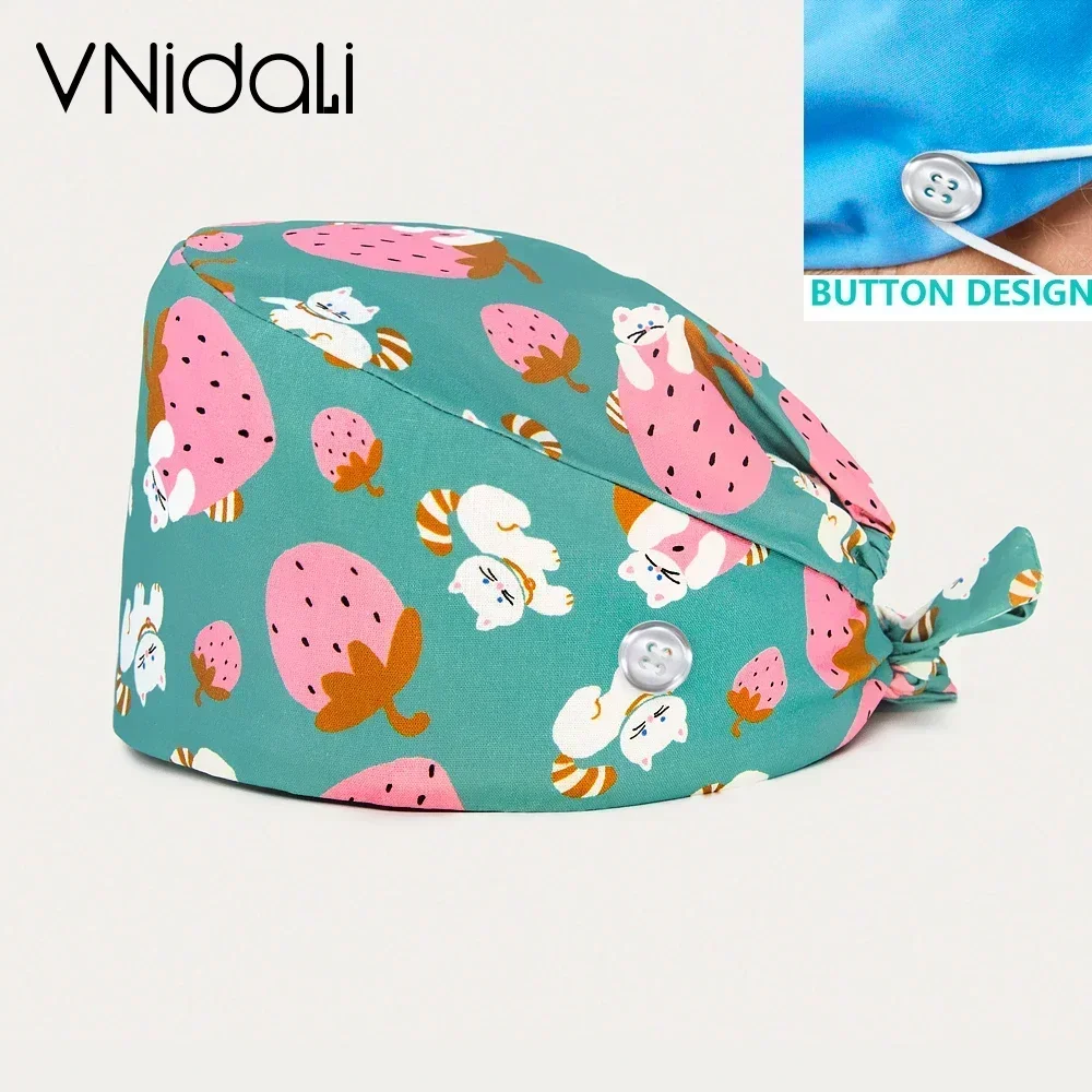 New Print Adjustable Dental Working Cap Dentist Doctor Unisex Scrub Cap Hats medical button Surgical cap