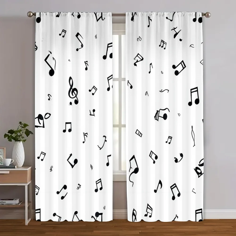 2pcs, Curtains Digital Printed Classic Music Symbol Pattern Machine Washable (without rod) Home Decor Ldeal for Living Room,