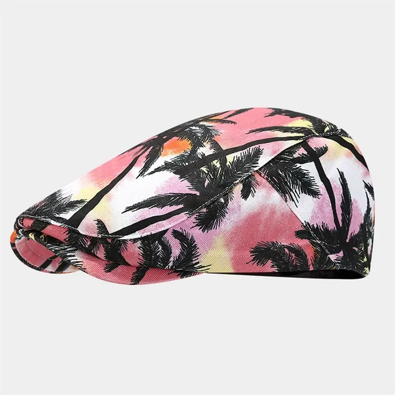 LDSLYJR Four Seasons Cotton Print Newsboy Caps Men Flat Peaked Cap Women Painter Beret Hats 108