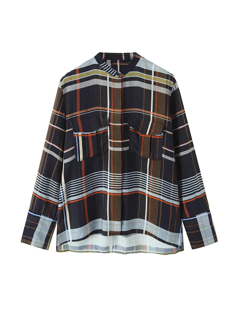 Camicia scozzese casual da donna Pantalone completo Camicia monopetto a maniche lunghe moda Pantaloni a gamba larga a vita alta 2025 New Lady Outfit