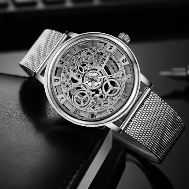 NEW Men Watches Skeleton Top Brand Luxury Business Watches Men\'s Stainless Steel Band Auto Date Relogio Masculino Saat