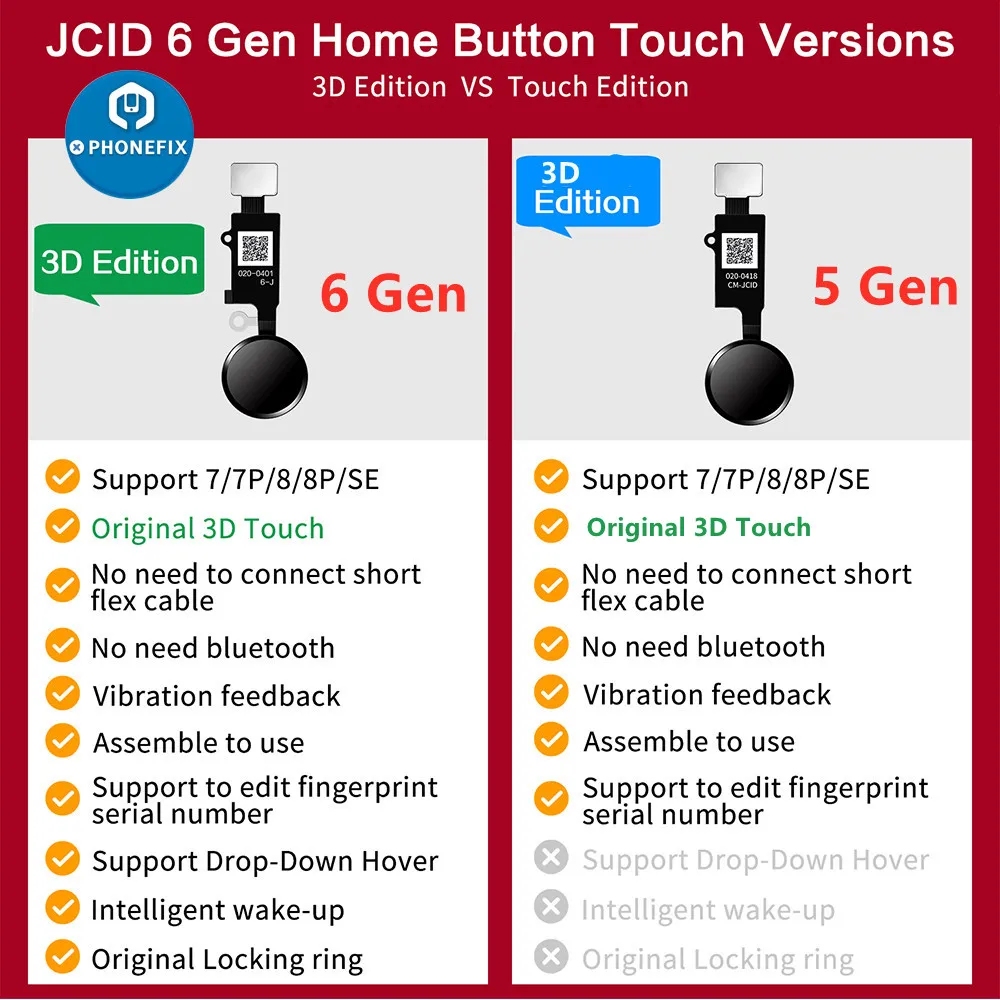 JC Przycisk Home JCID 4. 5. 6. generacji Uniwersalny dotykowy elastyczny kabel 3D do iPhone'a 7 7plus 8 8plus Przycisk powrotu — zdjęcie produktu 3