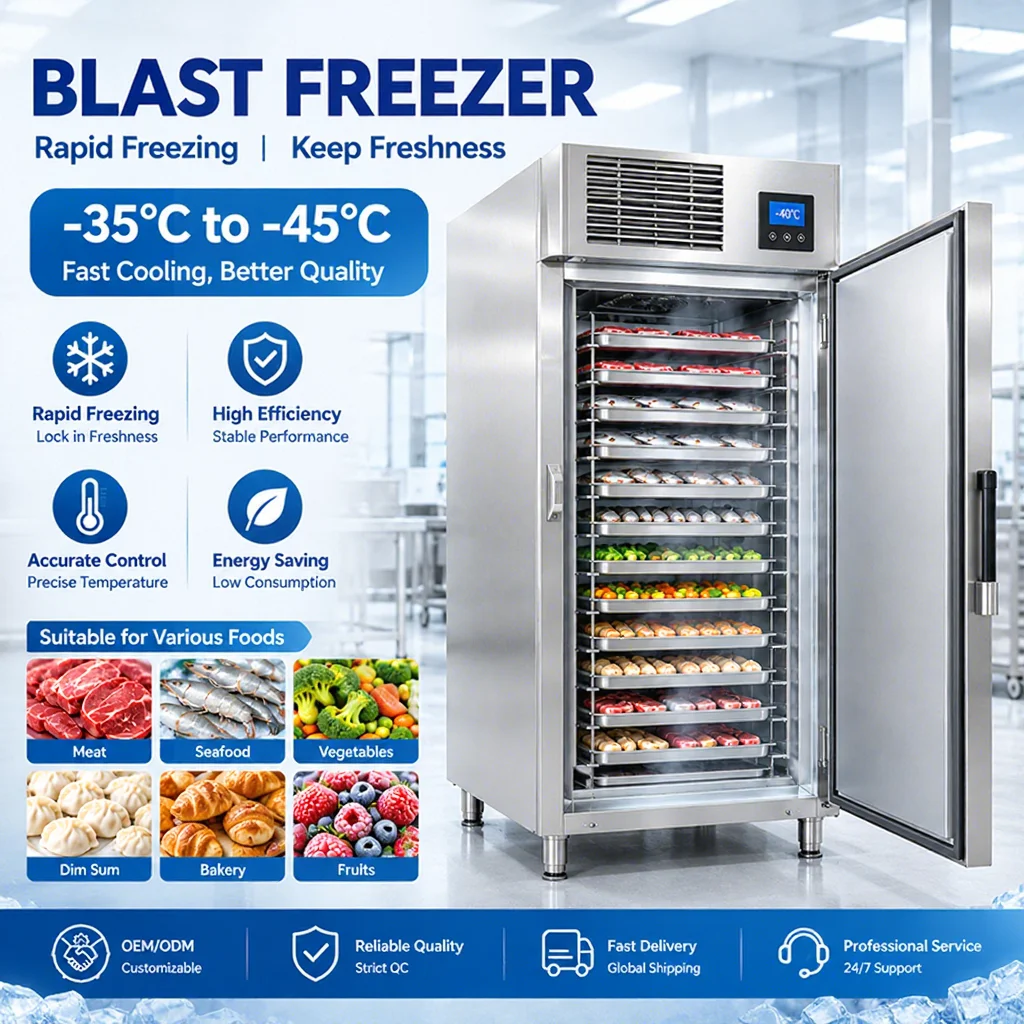 Commercial Upright Blast Freezer With Multiple Trays Stainless Steel Quick Freezing Machine For Food Processing