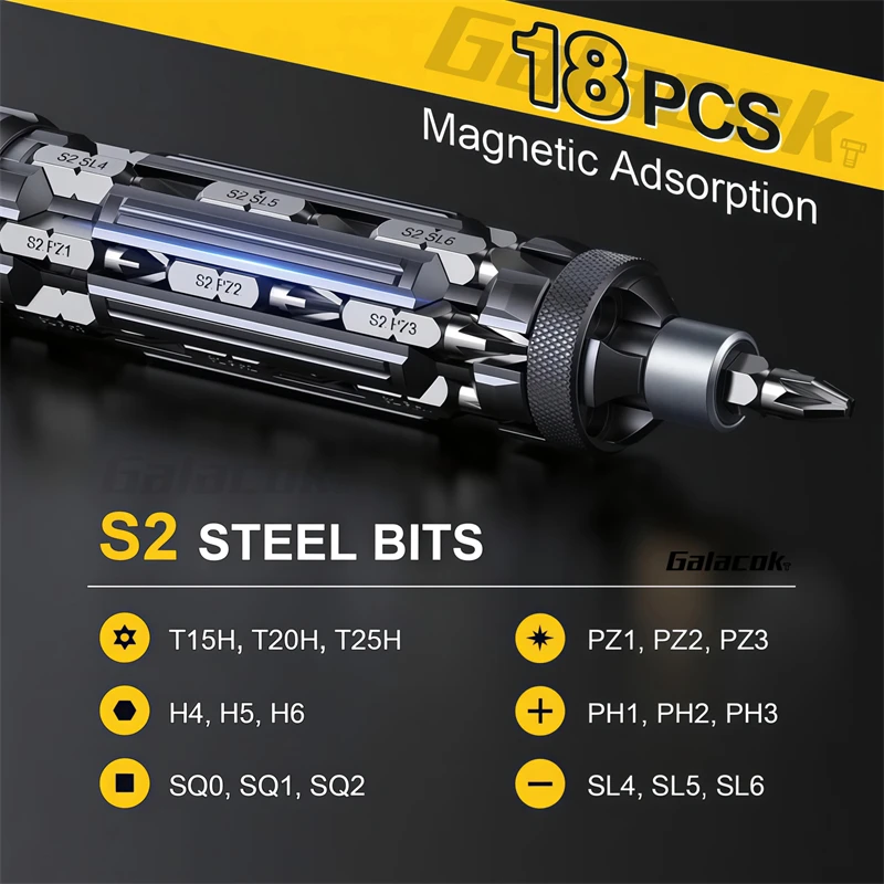 Galacok S1 EDC Multi-Function Screwdriver Set with Magnetic Torx Phillips Hex Drill Bit Portable Repair Tool for Outdoor Home