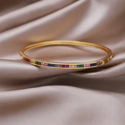 Korean fashion jewelry 18K gold plated luxury color square zircon closed bracelet elegant women's wedding party accessories