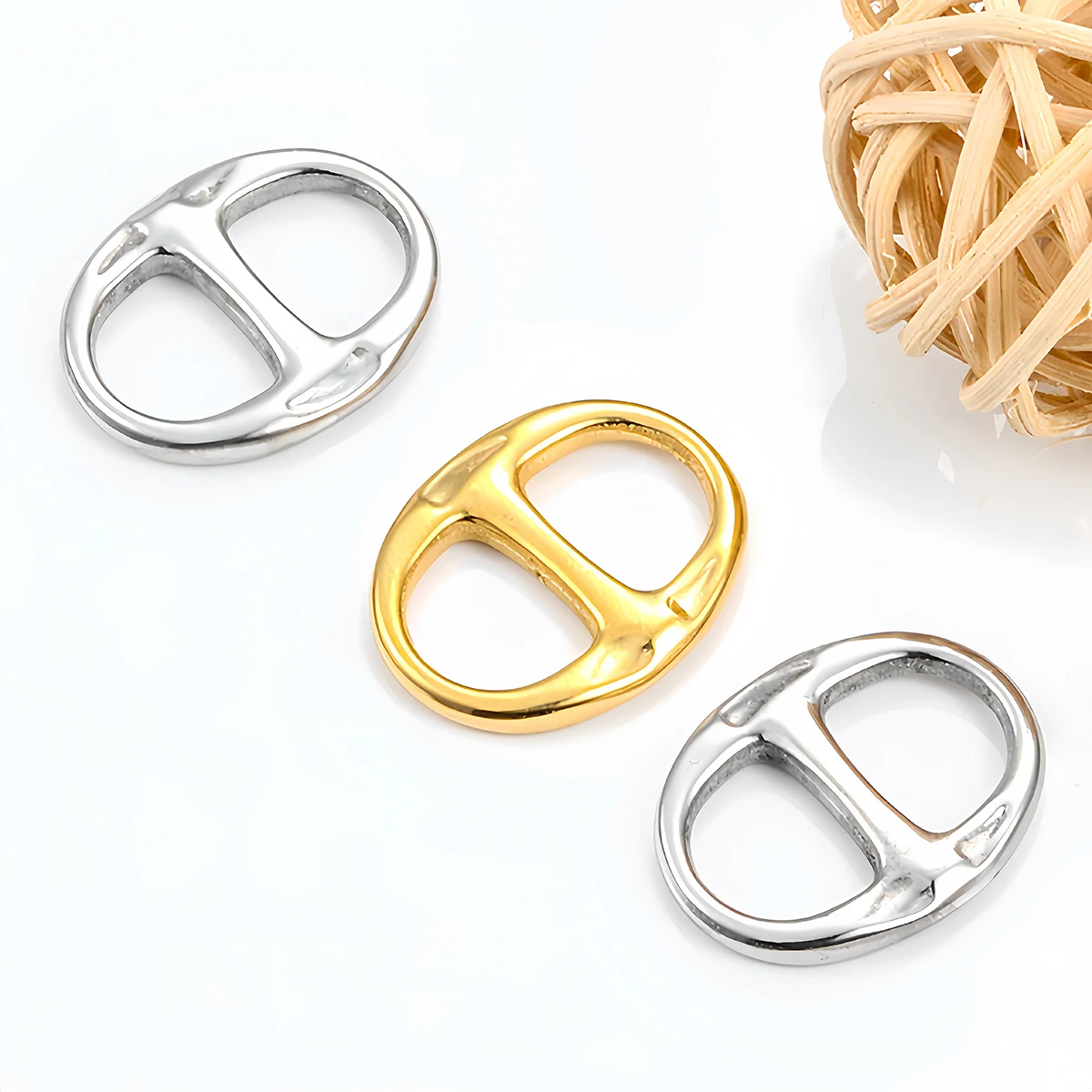 2-5 Stück Edelstahl-Anhänger, ovale Schmuckverbinder, nicht verblassend, für DIY handgemachte Armbänder, Halsketten, Zubehör – Detail 4