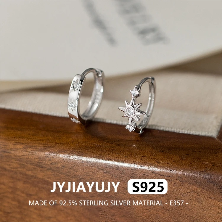 

JYJIAYUJY 100% Whole Original Sterling Silver S925 Hoop Earrings Asymmetric Star Sun Zirconia Elegance Gift For Women Use E357