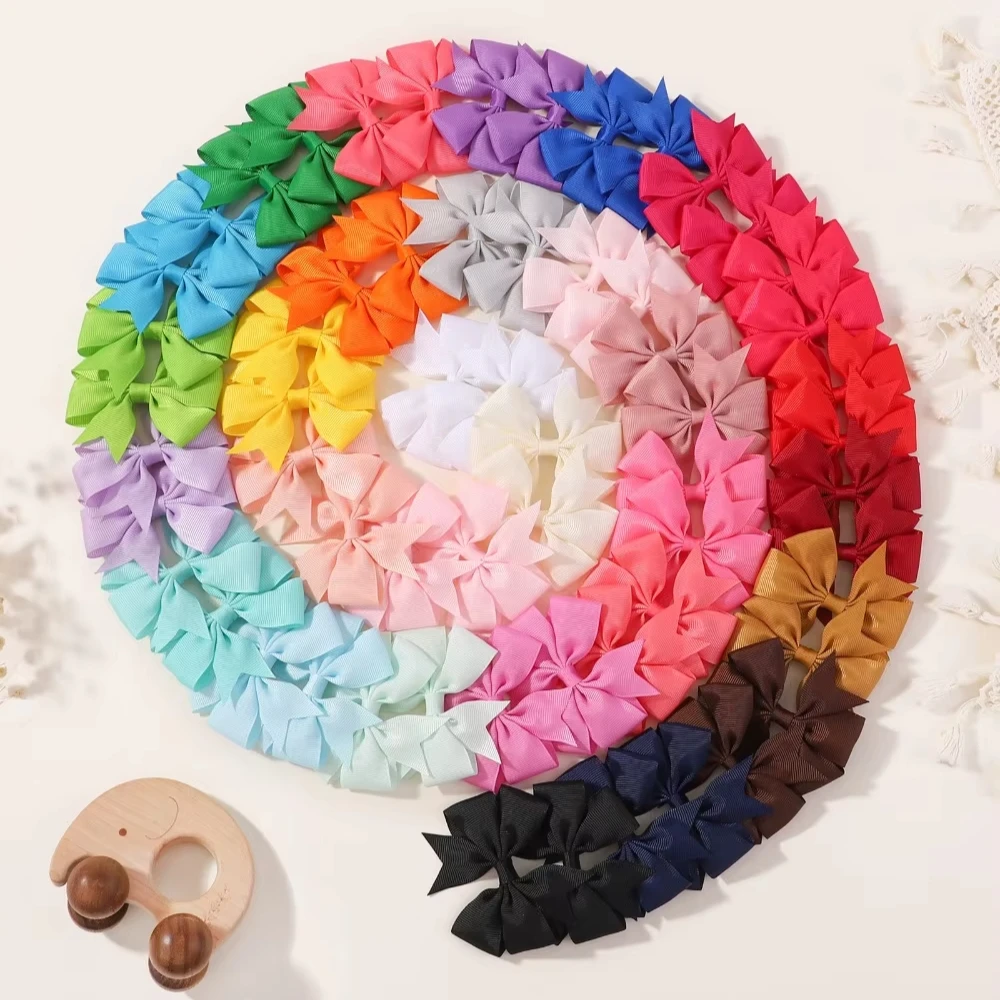 20/30/40/60Pcs Children's Hair Accessories Ribbed Ribbon Fishtail Bow Hair Clip Girls' Leather Band Hair Cord Headwear