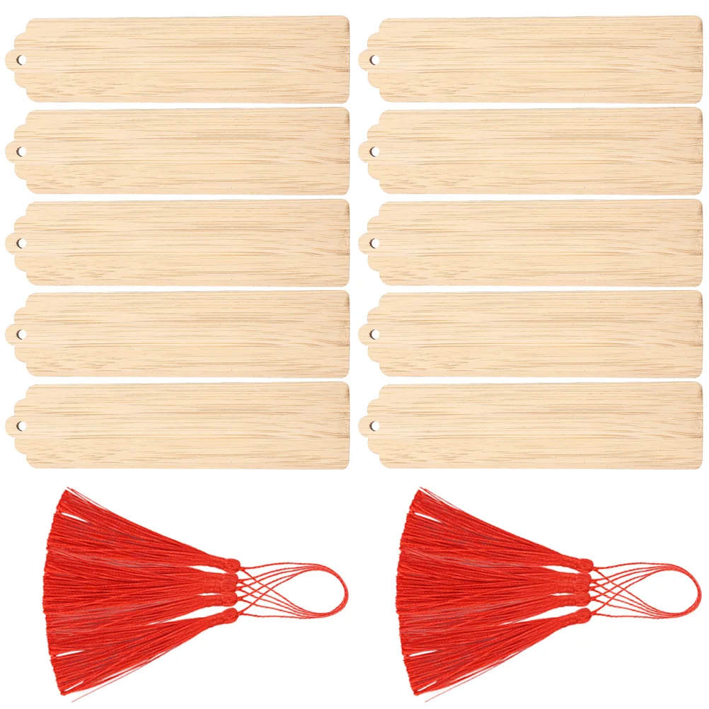 

10 Sets Clear Bookmarks DIY Engraved Unfinished Hanging Wood Sign Kit Tassel Primary School