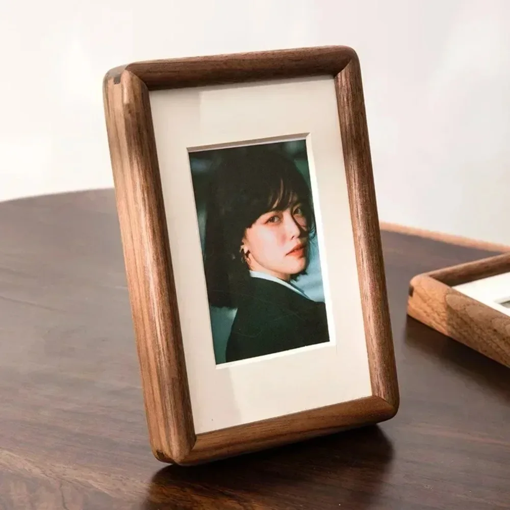 Black Walnut Photo Frame Real Wooden Round Corner Swing Table 6/7/8 Inch Mortise Tenon Photo Frame Home Decoration Picture