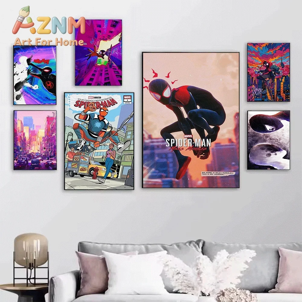 Spider Man Across The Spider Verse Canvas Wall Art No Frame Miles Morales Superhero Comic Poster Print Home Bedroom Living Roo