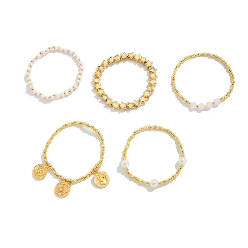 1 مجموعة الأزياء مطرز أساور للنساء جديد خمر الخرز غير النظامية تقليد اللؤلؤ سلسلة مجوهرات هدية #5